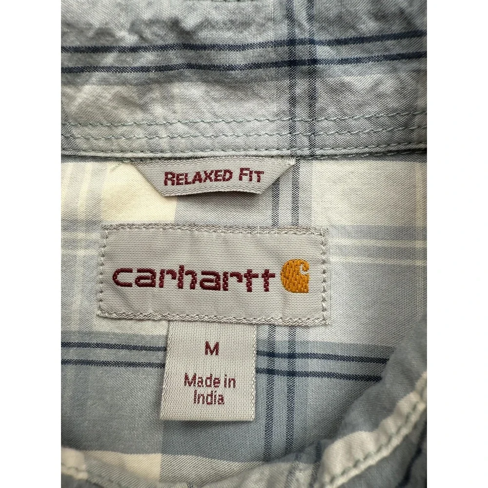 Carhartt Shirt Mens Medium Blue White Plaid Relaxed‎ Fit Button Up Pocket Casual